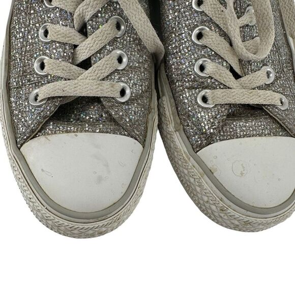 Converse All Star Low Top Sneakers Silver Glitter Womens Size 7 Prom Wedding - Picture 3 of 10